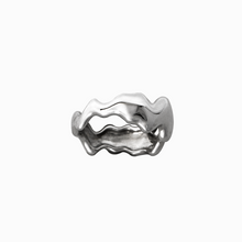 Load image into Gallery viewer, Silver ring with wavy design on a white background
